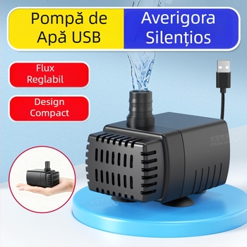 Pompă submersibilă pentru acvariu, material ABS, 5V, funcționare silențioasă, pentru oxigenarea apei din acvariu