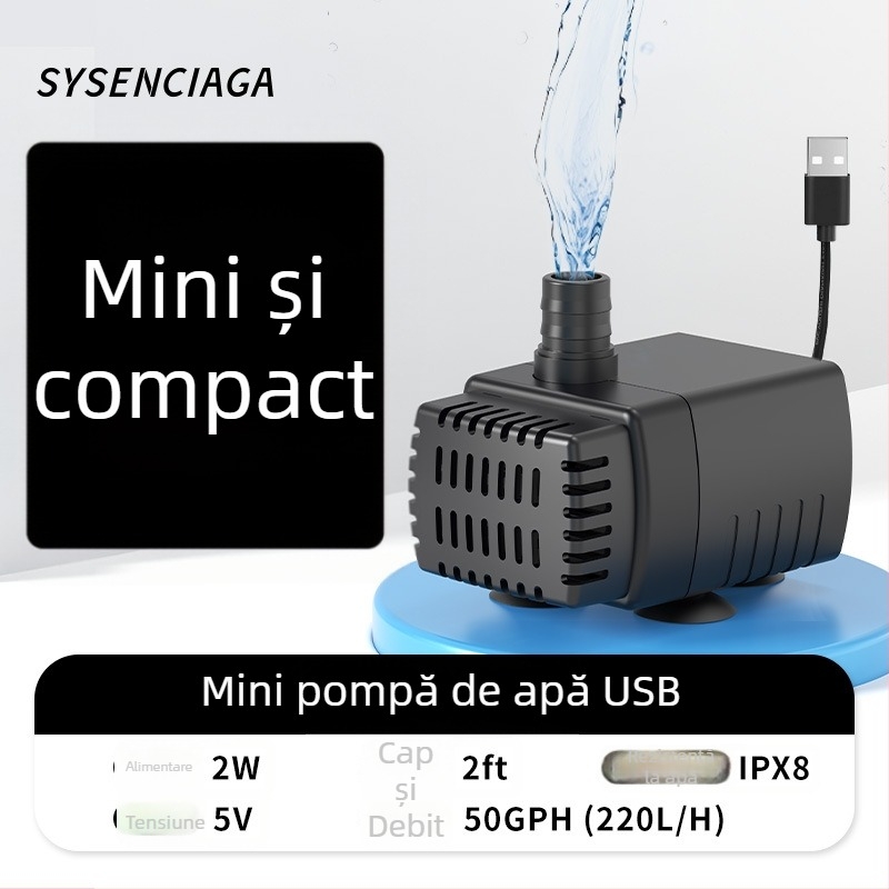Pompă submersibilă pentru acvariu, material ABS, 5V, funcționare silențioasă, pentru oxigenarea apei din acvariu