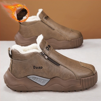 Ghete de iarnă pentru bărbați, cu căptușeală groasă, talpă antiderapantă, fermoar lateral, încălțăminte casual, caldă
