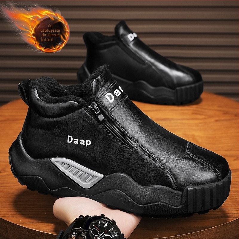 Ghete de iarnă pentru bărbați, cu căptușeală groasă, talpă antiderapantă, fermoar lateral, încălțăminte casual, caldă