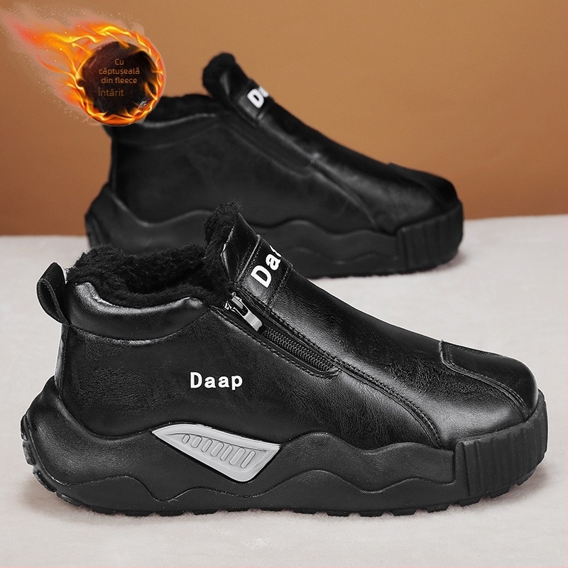 Ghete de iarnă pentru bărbați, cu căptușeală groasă, talpă antiderapantă, fermoar lateral, încălțăminte casual, caldă