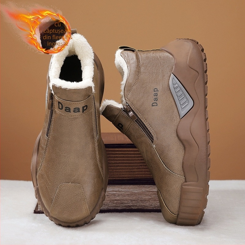 Ghete de iarnă pentru bărbați, cu căptușeală groasă, talpă antiderapantă, fermoar lateral, încălțăminte casual, caldă
