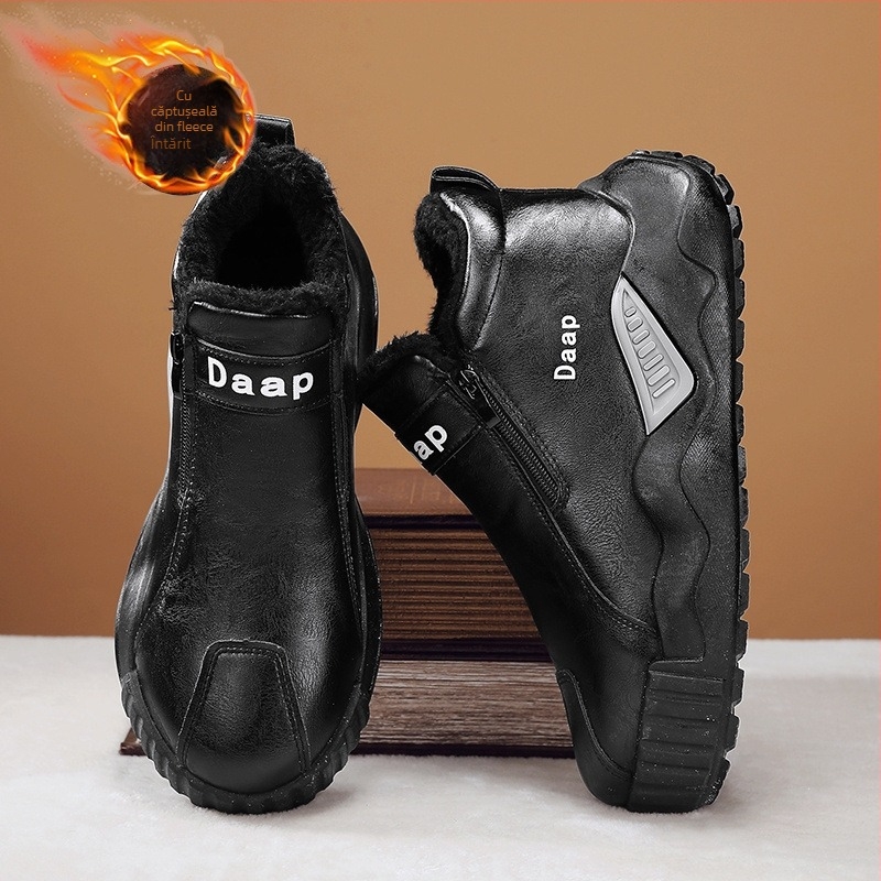 Ghete de iarnă pentru bărbați, cu căptușeală groasă, talpă antiderapantă, fermoar lateral, încălțăminte casual, caldă