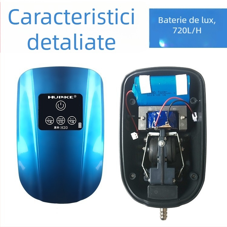 Pompa de oxigen pentru acvariu, reîncărcabilă AC/DC; rezervă pentru întreruperea alimentării; pentru pescuit în aer liber; greutate 3 kg; presiune 0,02 MPa.