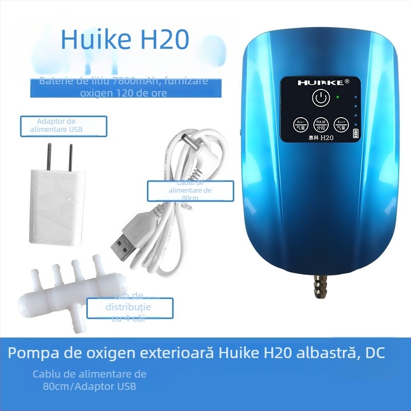 Pompa de oxigen pentru acvariu, reîncărcabilă AC/DC; rezervă pentru întreruperea alimentării; pentru pescuit în aer liber; greutate 3 kg; presiune 0,02 MPa.