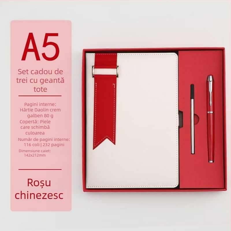 Caiet cu copertă din piele artificială, legătură cu sârmă, hârtie Dowling, 100 g, 200 pagini