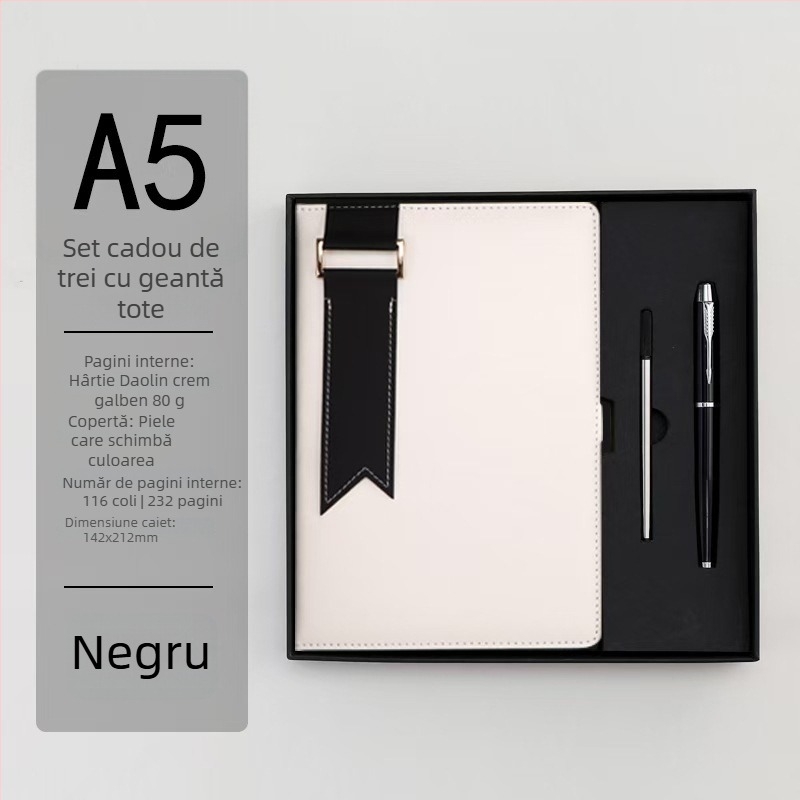 Caiet cu copertă din piele artificială, legătură cu sârmă, hârtie Dowling, 100 g, 200 pagini