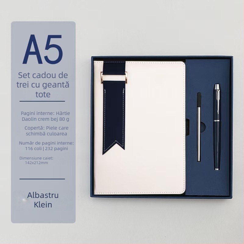 Caiet cu copertă din piele artificială, legătură cu sârmă, hârtie Dowling, 100 g, 200 pagini