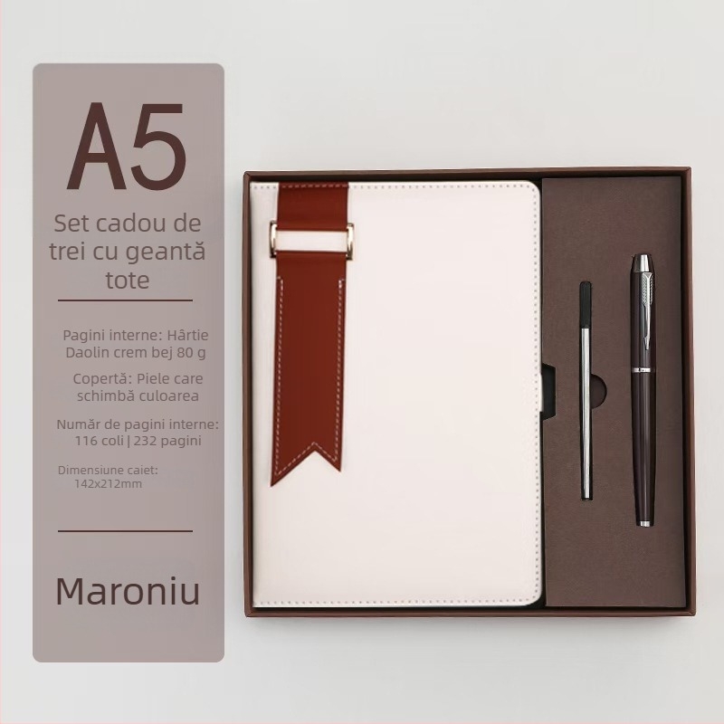 Caiet cu copertă din piele artificială, legătură cu sârmă, hârtie Dowling, 100 g, 200 pagini