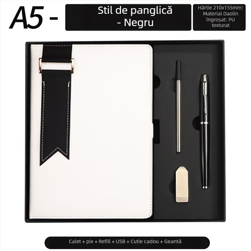 Caiet cu copertă din piele artificială, legătură cu sârmă, hârtie Dowling, 100 g, 200 pagini