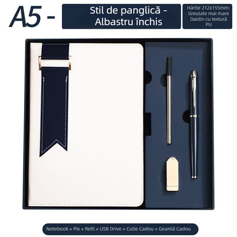 Caiet cu copertă din piele artificială, legătură cu sârmă, hârtie Dowling, 100 g, 200 pagini