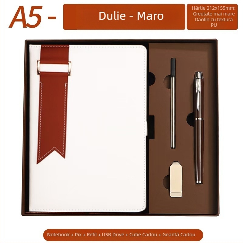 Caiet cu copertă din piele artificială, legătură cu sârmă, hârtie Dowling, 100 g, 200 pagini