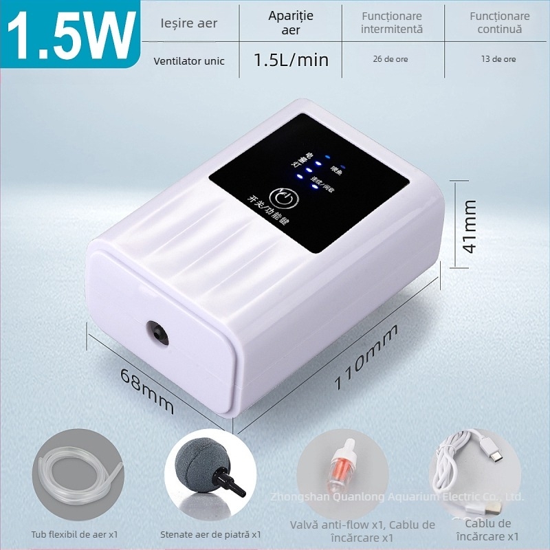 Pompa de oxigen pentru acvariu - baterie Li-ion reîncărcabilă, USB portabil, dual-use pentru pescuit în aer liber, pompă de oxigen compactă și silențioasă