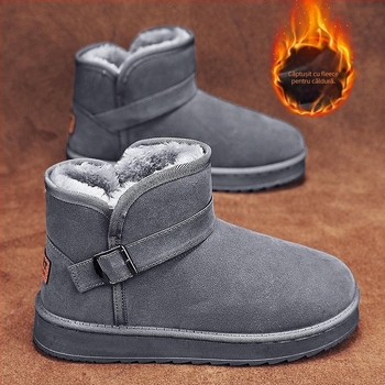 Cizme de zăpadă cu căptușeală din blană de oaie, partea superioară din velur de vacă, talpă din cauciuc vulcanizat, pentru iarnă