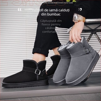 Cizme de zăpadă cu căptușeală din blană de oaie, partea superioară din velur de vacă, talpă din cauciuc vulcanizat, pentru iarnă