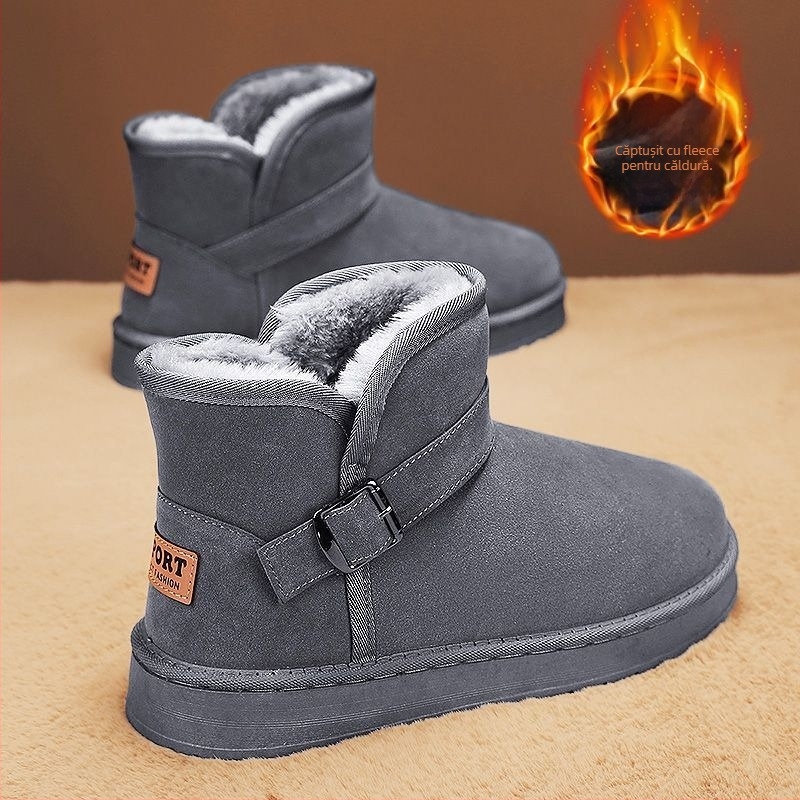 Cizme de zăpadă cu căptușeală din blană de oaie, partea superioară din velur de vacă, talpă din cauciuc vulcanizat, pentru iarnă