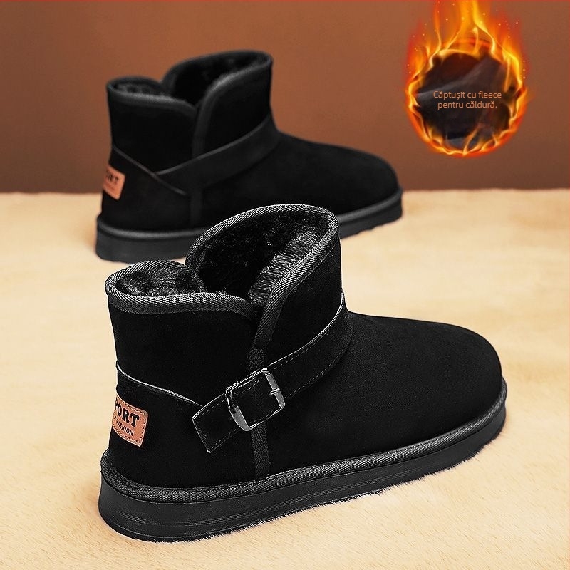 Cizme de zăpadă cu căptușeală din blană de oaie, partea superioară din velur de vacă, talpă din cauciuc vulcanizat, pentru iarnă