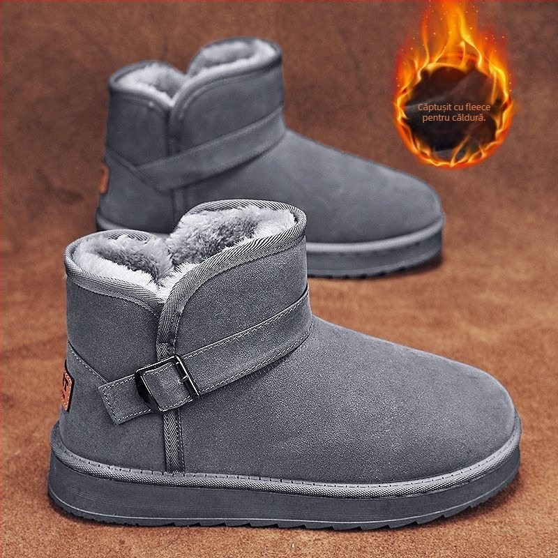 Cizme de zăpadă cu căptușeală din blană de oaie, partea superioară din velur de vacă, talpă din cauciuc vulcanizat, pentru iarnă