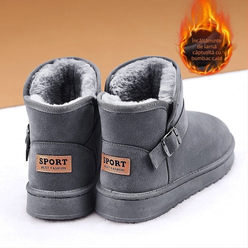 Cizme de zăpadă cu căptușeală din blană de oaie, partea superioară din velur de vacă, talpă din cauciuc vulcanizat, pentru iarnă