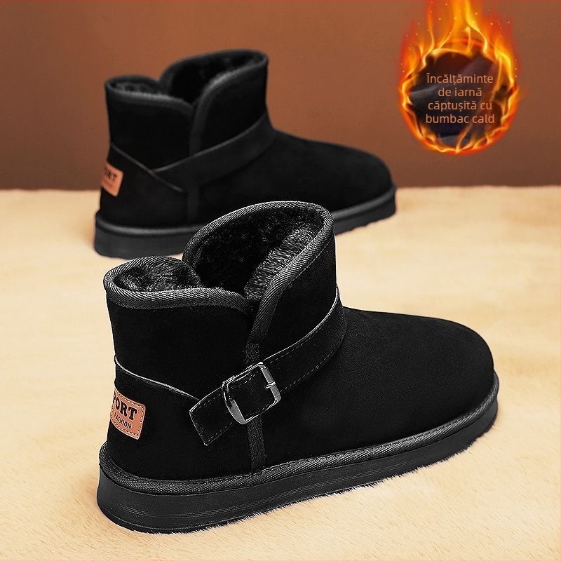 Cizme de zăpadă cu căptușeală din blană de oaie, partea superioară din velur de vacă, talpă din cauciuc vulcanizat, pentru iarnă