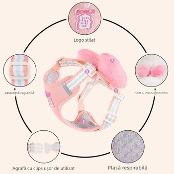 Ham de câine în stil vestă cu fundă, nylon, reglabil, anti-ruptură