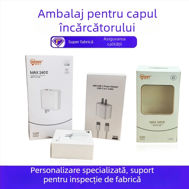 Cutie de ambalaj pentru încărcător cu fereastră și inserție dublă (Material: Hârtie/Carton; Tip cutie: Cutie din carton fix; Tipărire: Offset; Greutate hârtie: 350; Model: JBS-NY-XG002)