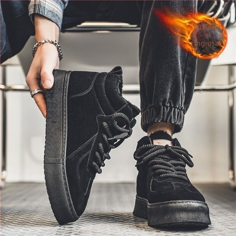 Pantofi sport de iarnă pentru bărbați, cu talpă antiaderentă și partea superioară și talpa din bumbac, căptuțiți, groși