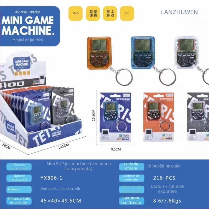 Consolă portabilă de jocuri, design drăguț de desene animate, Tetris clasic încorporat, stil nostalgic, alimentată cu baterie tip buton