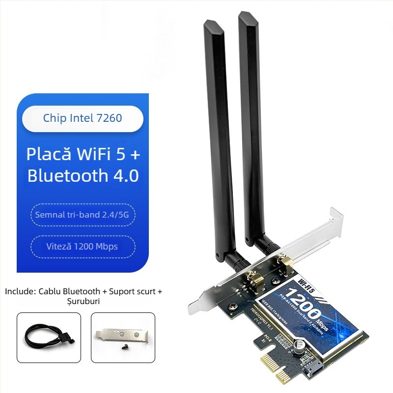 Cardă de rețea wireless PCIe WiFi 6 tri-band 2,4/5/6 GHz Bluetooth 5.3 AX210 5374 Mbps