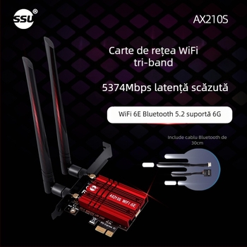 Cardă PCIe pentru desktop AX210S, WiFi 6, 5374 Mbps, Bluetooth 5.2