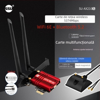 Cardă PCIe pentru desktop AX210S, WiFi 6, 5374 Mbps, Bluetooth 5.2