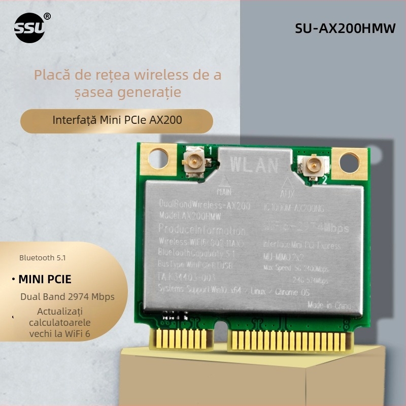 Cardă PCIe pentru desktop AX210S, WiFi 6, 5374 Mbps, Bluetooth 5.2