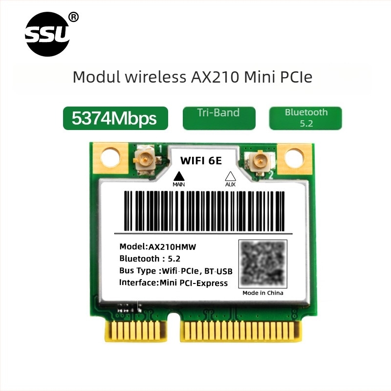 Cardă PCIe pentru desktop AX210S, WiFi 6, 5374 Mbps, Bluetooth 5.2
