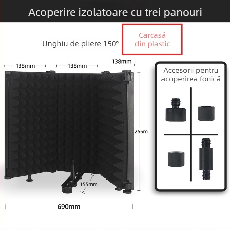 Capac de izolare fonică pentru microfon – J.i.a M3/M5, accesorii audio, absorbție a zgomotului, metal pliabil
