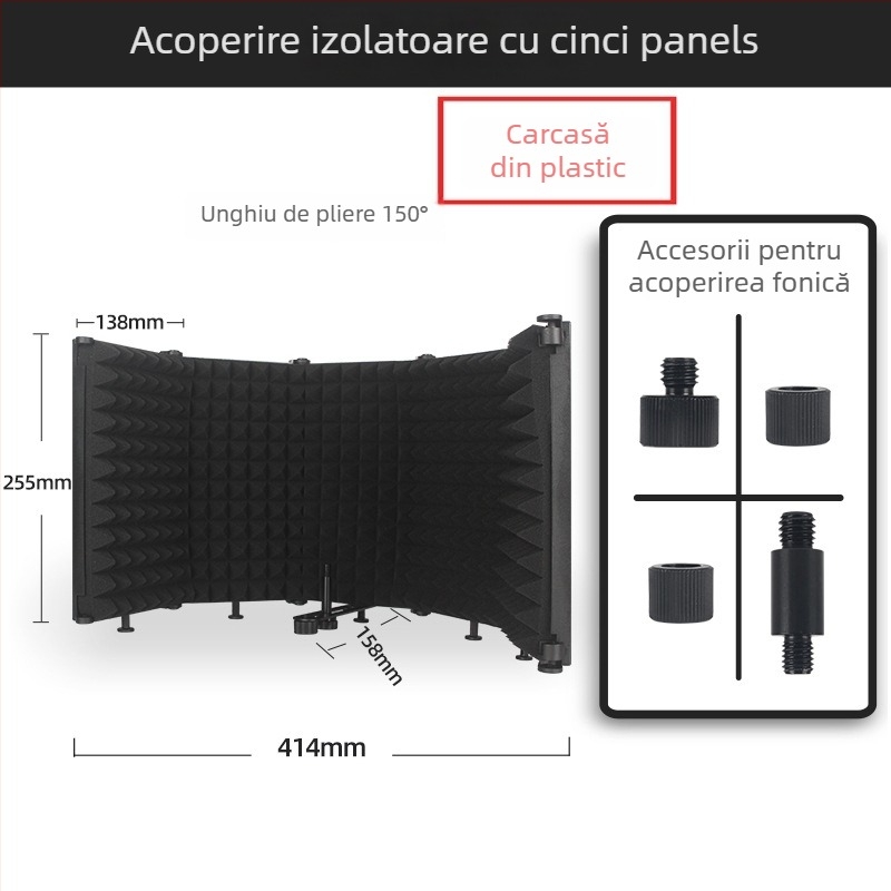 Capac de izolare fonică pentru microfon – J.i.a M3/M5, accesorii audio, absorbție a zgomotului, metal pliabil