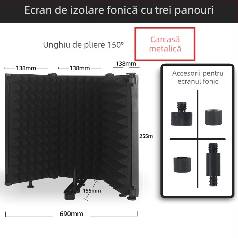 Capac de izolare fonică pentru microfon – J.i.a M3/M5, accesorii audio, absorbție a zgomotului, metal pliabil