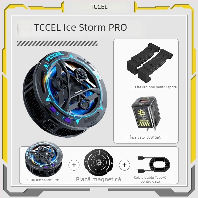 Răcitor magnetic wireless pentru telefonul mobil cu răcire semiconductoră — Interfață Type-C; construcție din aliaj de aluminiu + silicon termic; greutate 94 g