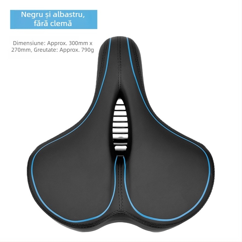 Șa de bicicletă Le Wei, mărită, îngroșată și moale, design universal; materiale: piele PU, spumă cu memorie, bază PA12, arc din oțel de carbon pentru absorbție șocuri; greutate: 790 g fără clip