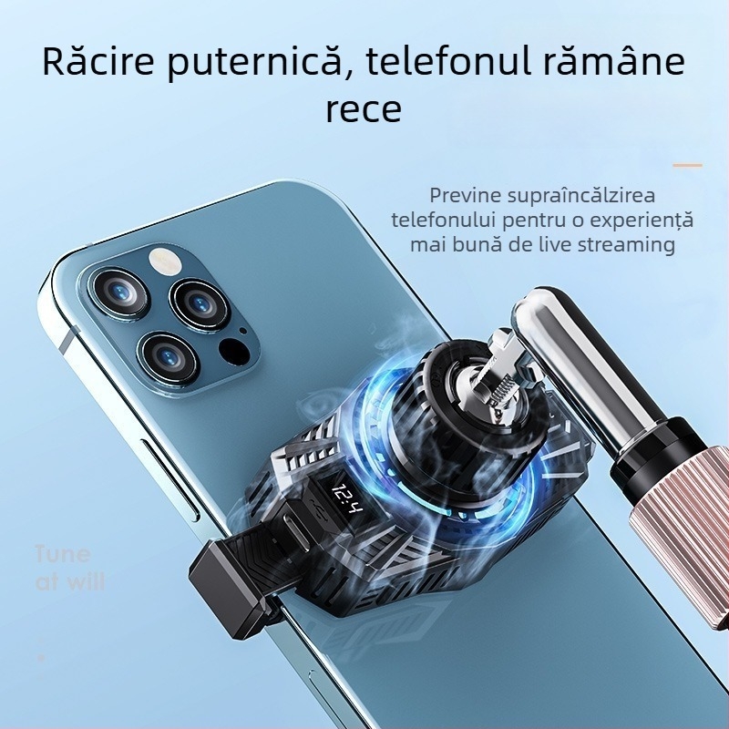 Suport de telefon pentru streaming pe birou cu răcire — controlul temperaturii cu afișaj digital, răcire cu semiconductori, 6W, Type-C, 125 g, ABS+PC+aluminiu