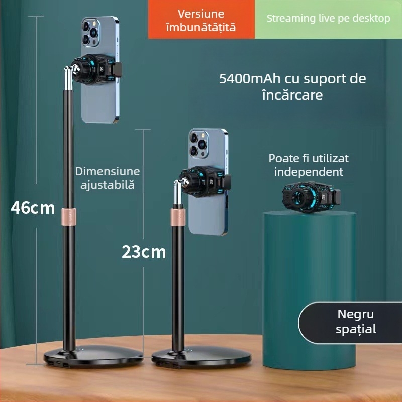 Suport de telefon pentru streaming pe birou cu răcire — controlul temperaturii cu afișaj digital, răcire cu semiconductori, 6W, Type-C, 125 g, ABS+PC+aluminiu