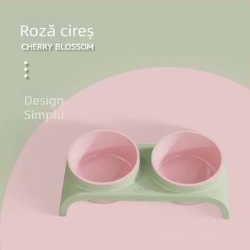 Castron pentru pisici, dublu, ecologic, cu margine înclinată, anti-alunecare, din plastic