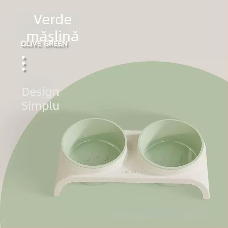 Castron pentru pisici, dublu, ecologic, cu margine înclinată, anti-alunecare, din plastic