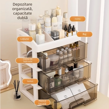 Yi Han Cutie de depozitare pentru cosmetice, Organizator de birou cu sertare pentru rujuri și produse de îngrijire a pielii, Material PP, Stil Light Luxury, Lansare 2025