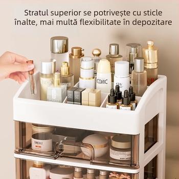Yi Han Cutie de depozitare pentru cosmetice, Organizator de birou cu sertare pentru rujuri și produse de îngrijire a pielii, Material PP, Stil Light Luxury, Lansare 2025
