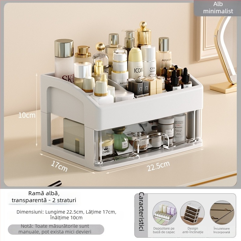 Yi Han Cutie de depozitare pentru cosmetice, Organizator de birou cu sertare pentru rujuri și produse de îngrijire a pielii, Material PP, Stil Light Luxury, Lansare 2025