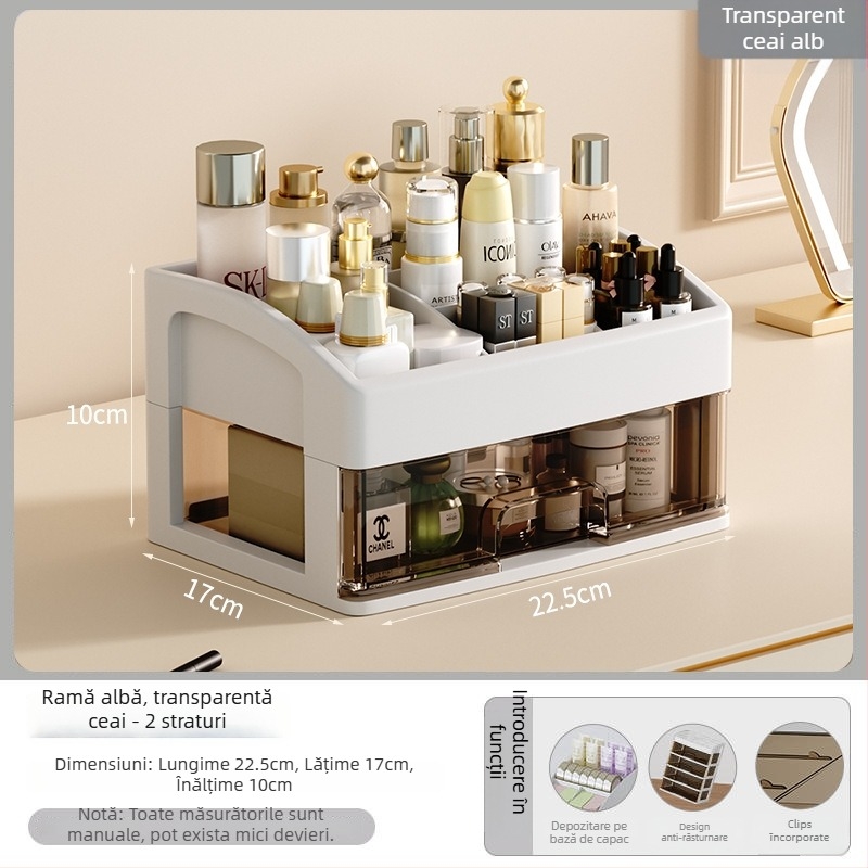 Yi Han Cutie de depozitare pentru cosmetice, Organizator de birou cu sertare pentru rujuri și produse de îngrijire a pielii, Material PP, Stil Light Luxury, Lansare 2025