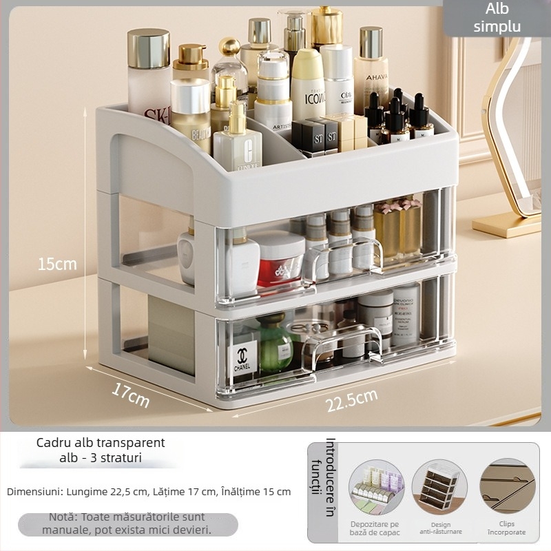 Yi Han Cutie de depozitare pentru cosmetice, Organizator de birou cu sertare pentru rujuri și produse de îngrijire a pielii, Material PP, Stil Light Luxury, Lansare 2025