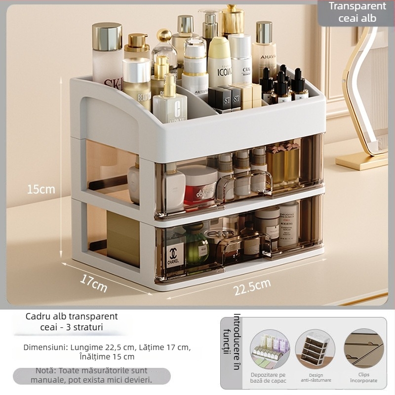 Yi Han Cutie de depozitare pentru cosmetice, Organizator de birou cu sertare pentru rujuri și produse de îngrijire a pielii, Material PP, Stil Light Luxury, Lansare 2025