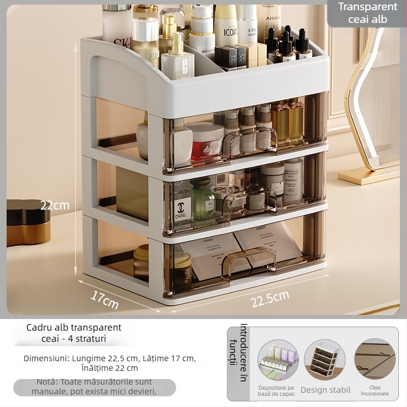 Yi Han Cutie de depozitare pentru cosmetice, Organizator de birou cu sertare pentru rujuri și produse de îngrijire a pielii, Material PP, Stil Light Luxury, Lansare 2025