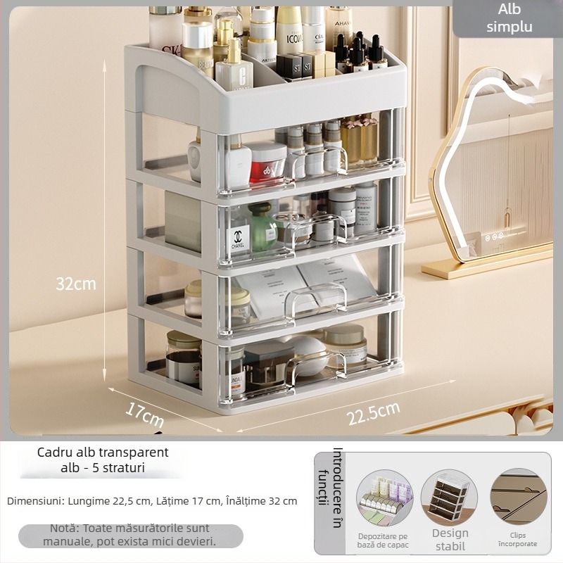 Yi Han Cutie de depozitare pentru cosmetice, Organizator de birou cu sertare pentru rujuri și produse de îngrijire a pielii, Material PP, Stil Light Luxury, Lansare 2025